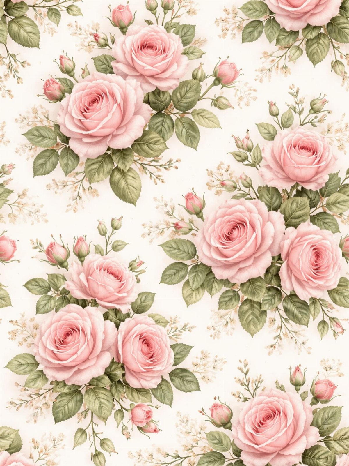 9 Cute Wallpapers for iPhone That Stay Good Past Lock 4 Pink roses and green leaves arranged in a seamless floral pattern on a cream background.