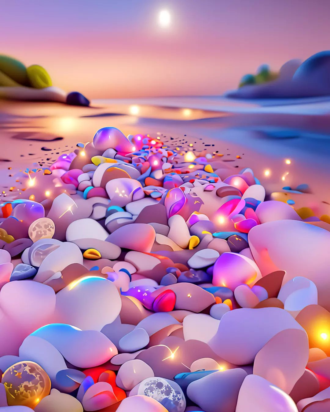 9 Cute Wallpapers for iPhone That Stay Good Past Lock 6 Smooth pastel colored stones scattered on a beach under a soft glowing sunset sky.