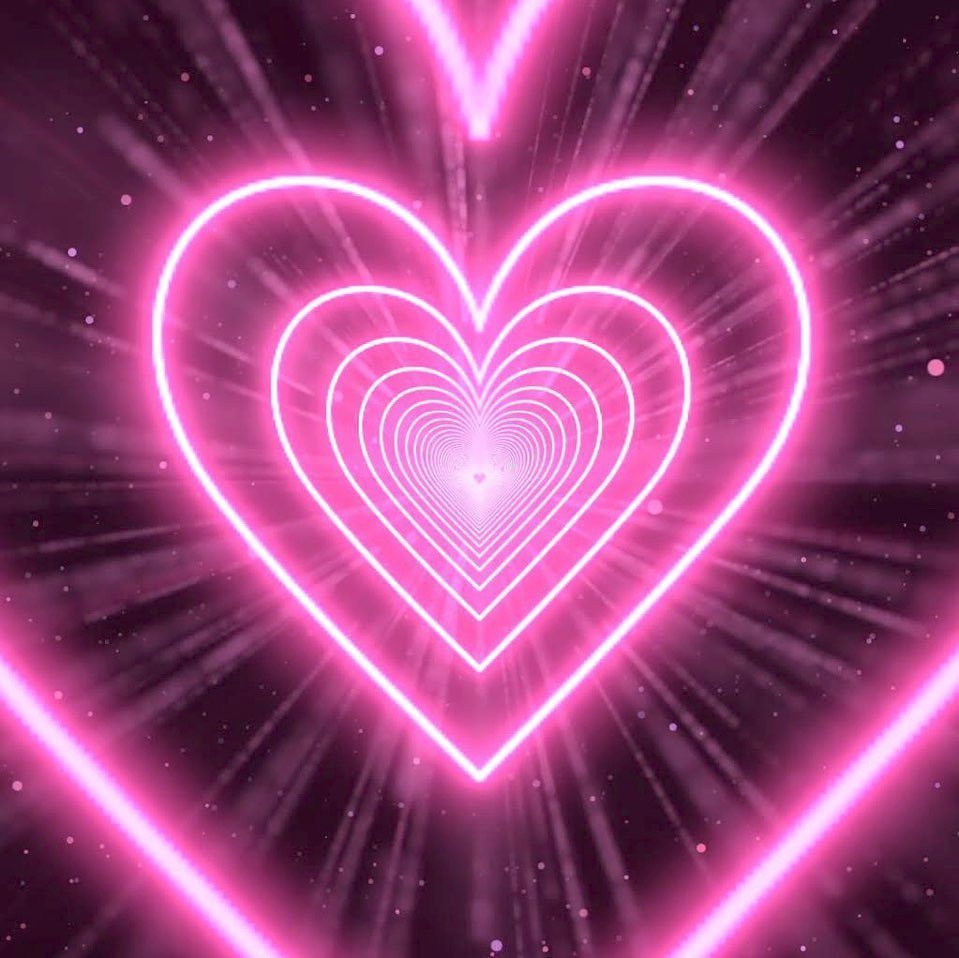 9 Hot Pink Background Ideas for Phones and Walls 5 Layered neon pink glowing hearts creating a tunnel effect against a dark sparkling background.