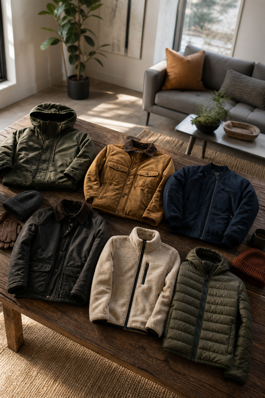 Best Jackets for Men: 10 Top Picks for Every Season 11 A minimalist indoor space with jackets displayed on hangers.