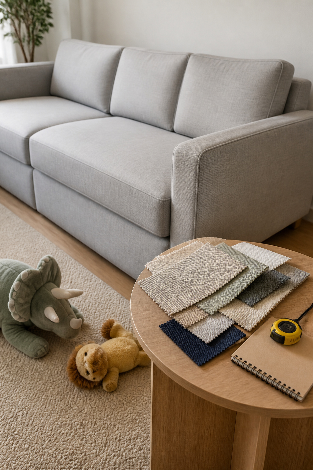 Minimalist living space with a focus on a kid-friendly couch