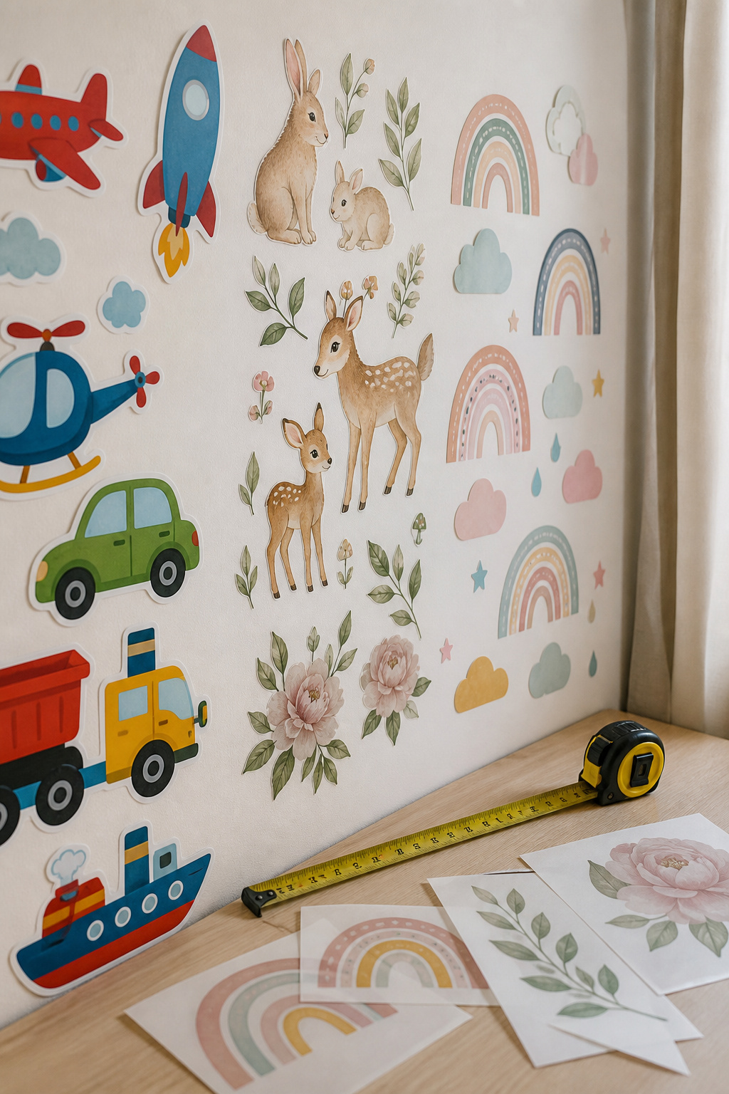 Close-up shot of wall decals with safety labels