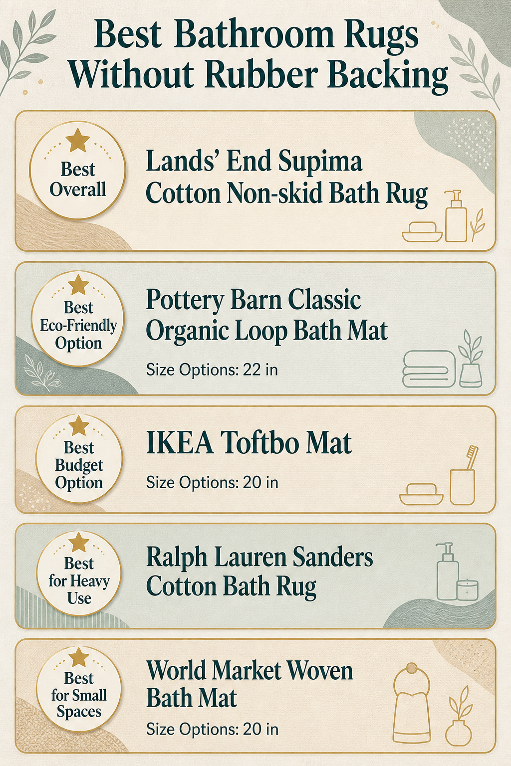 Infographic comparing different bathroom rugs without rubber backing