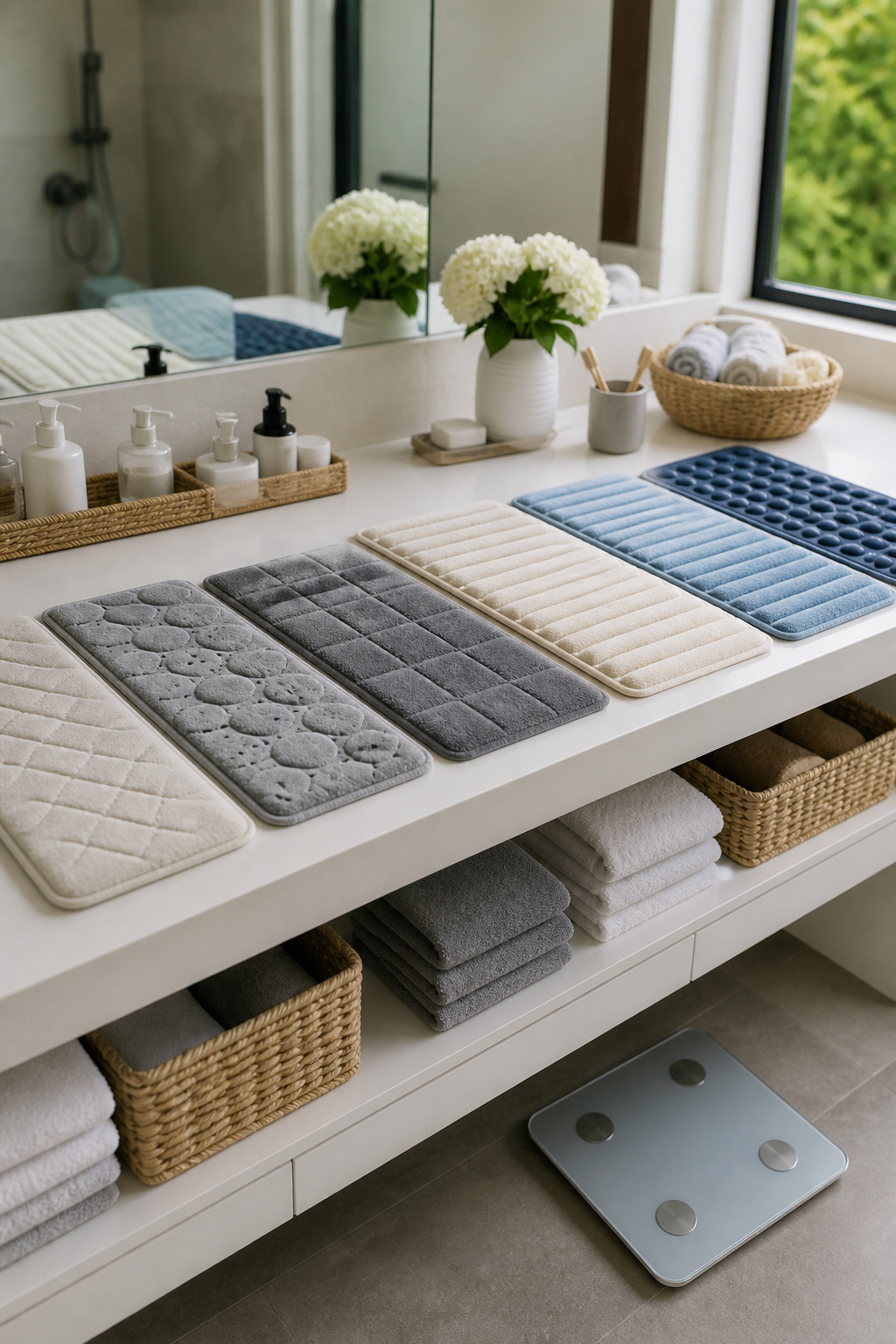 A close-up of a cushioned bathtub mat with suction cups on the bottom.