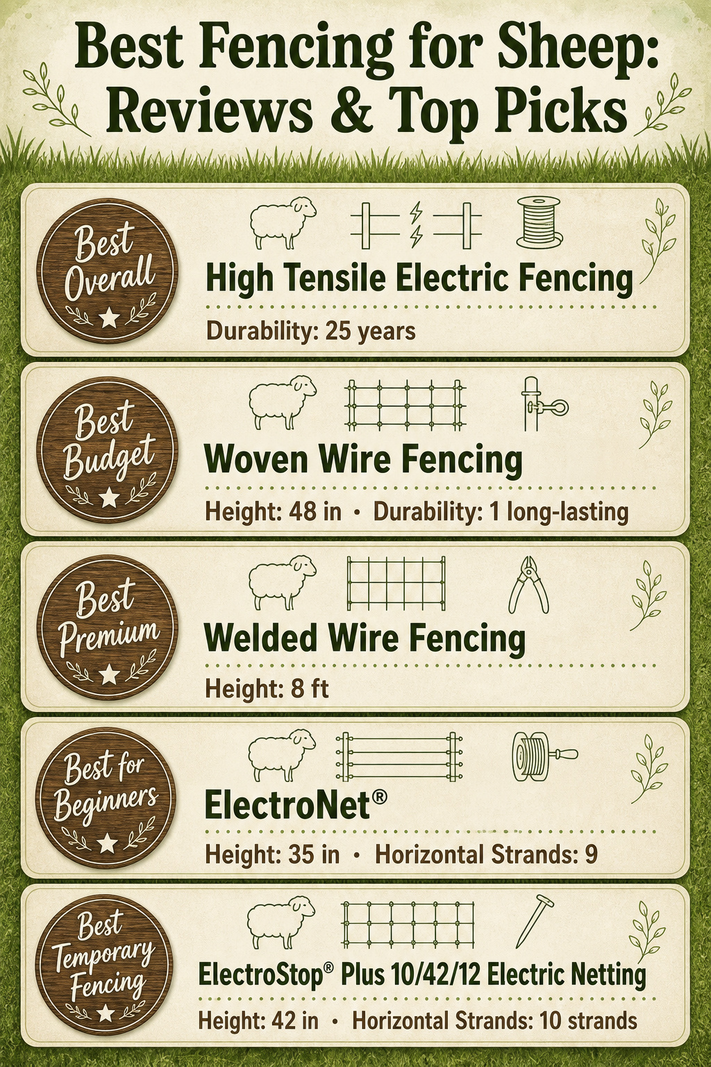 Comparison infographic of top fencing products for sheep