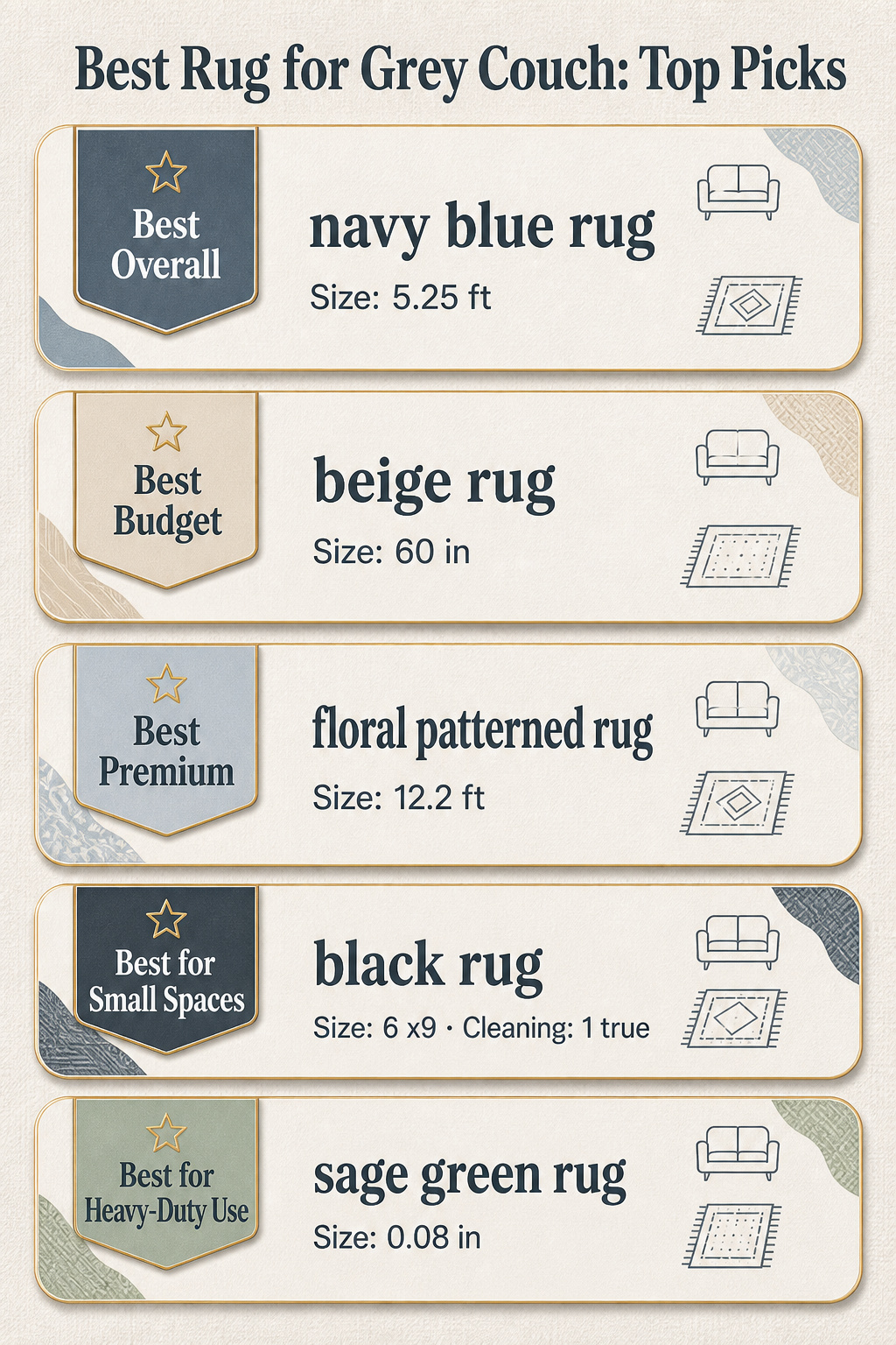Infographic comparing different rugs for grey couches
