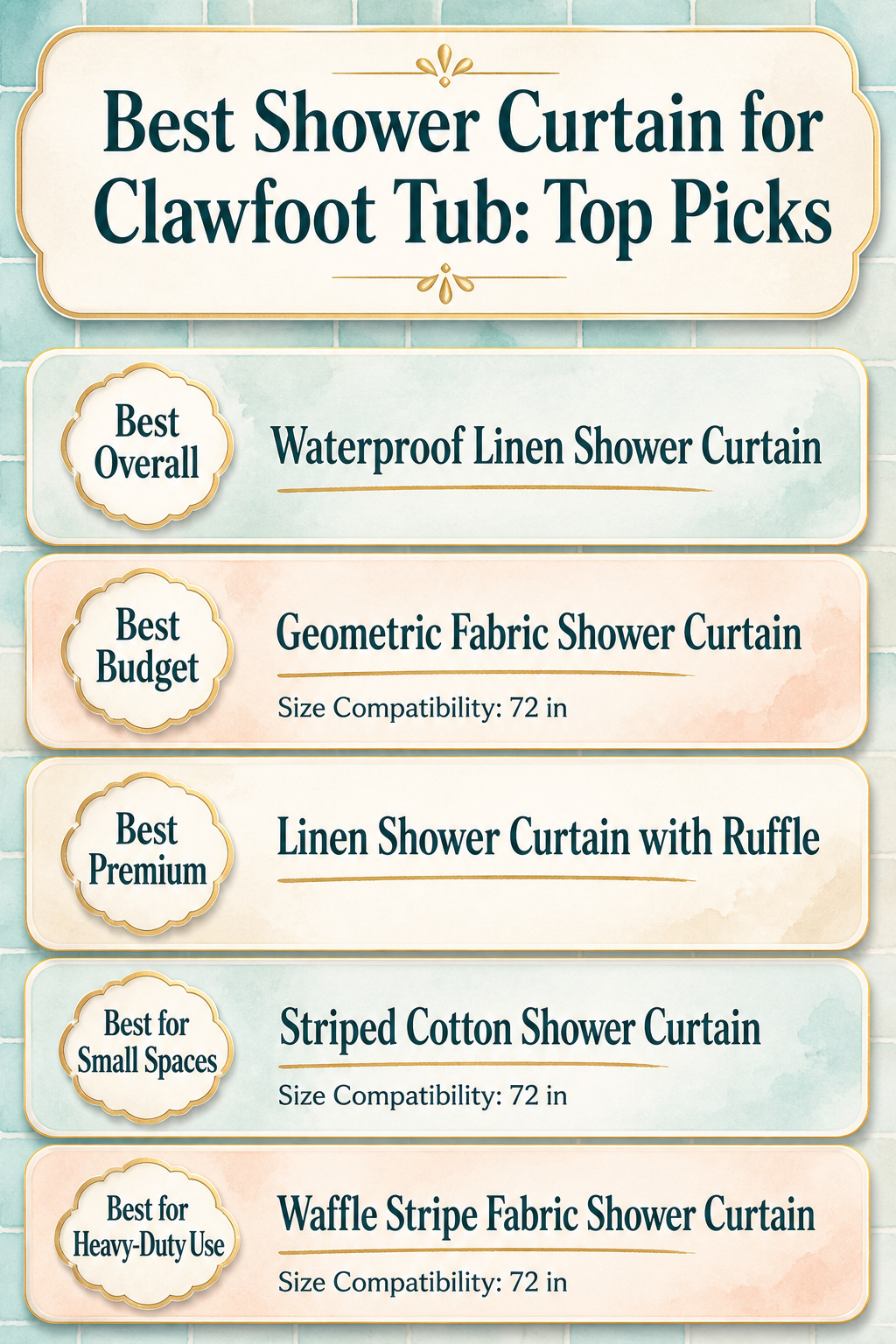 Infographic comparing top shower curtain picks for clawfoot tubs