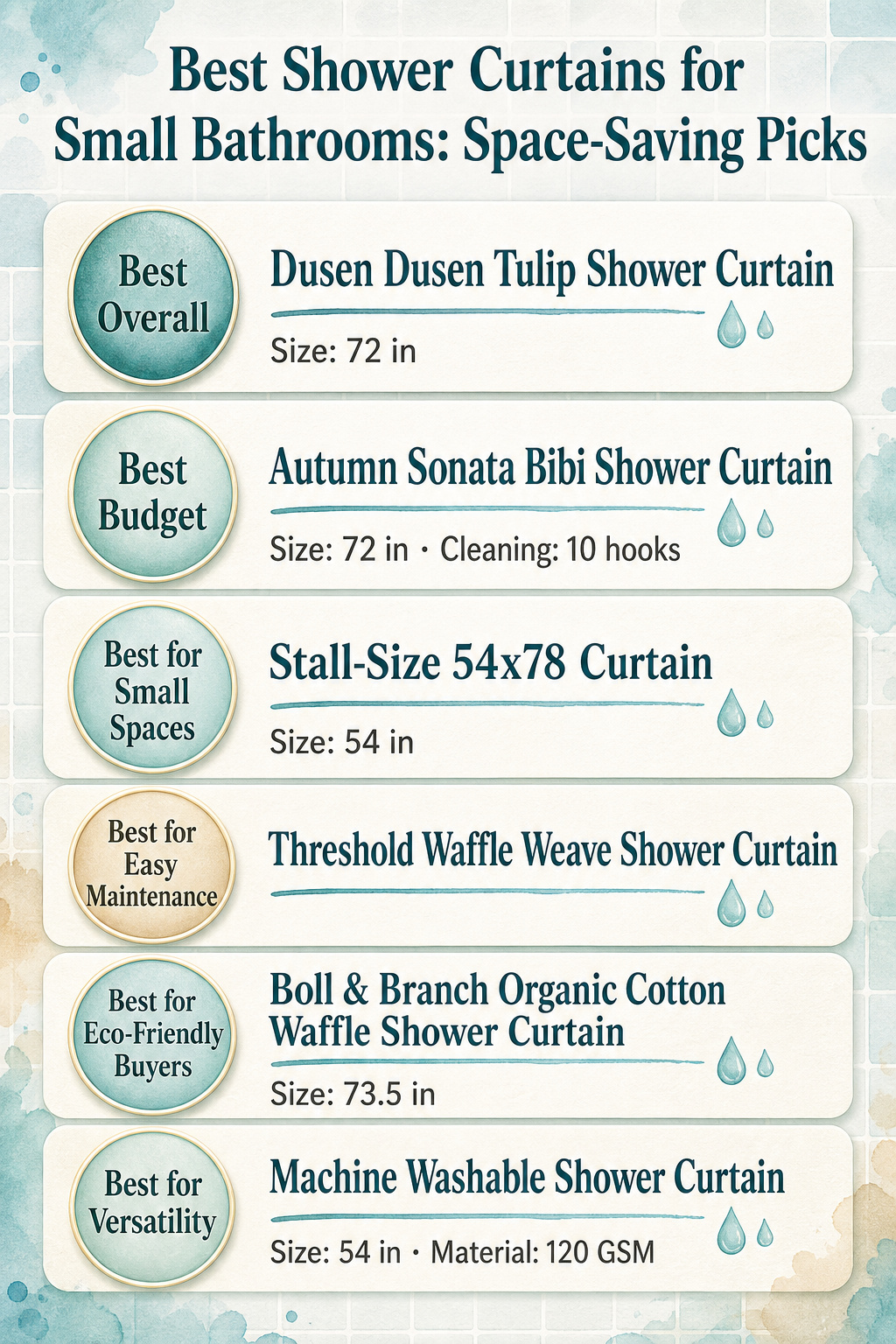 An infographic comparing different shower curtains for small bathrooms.