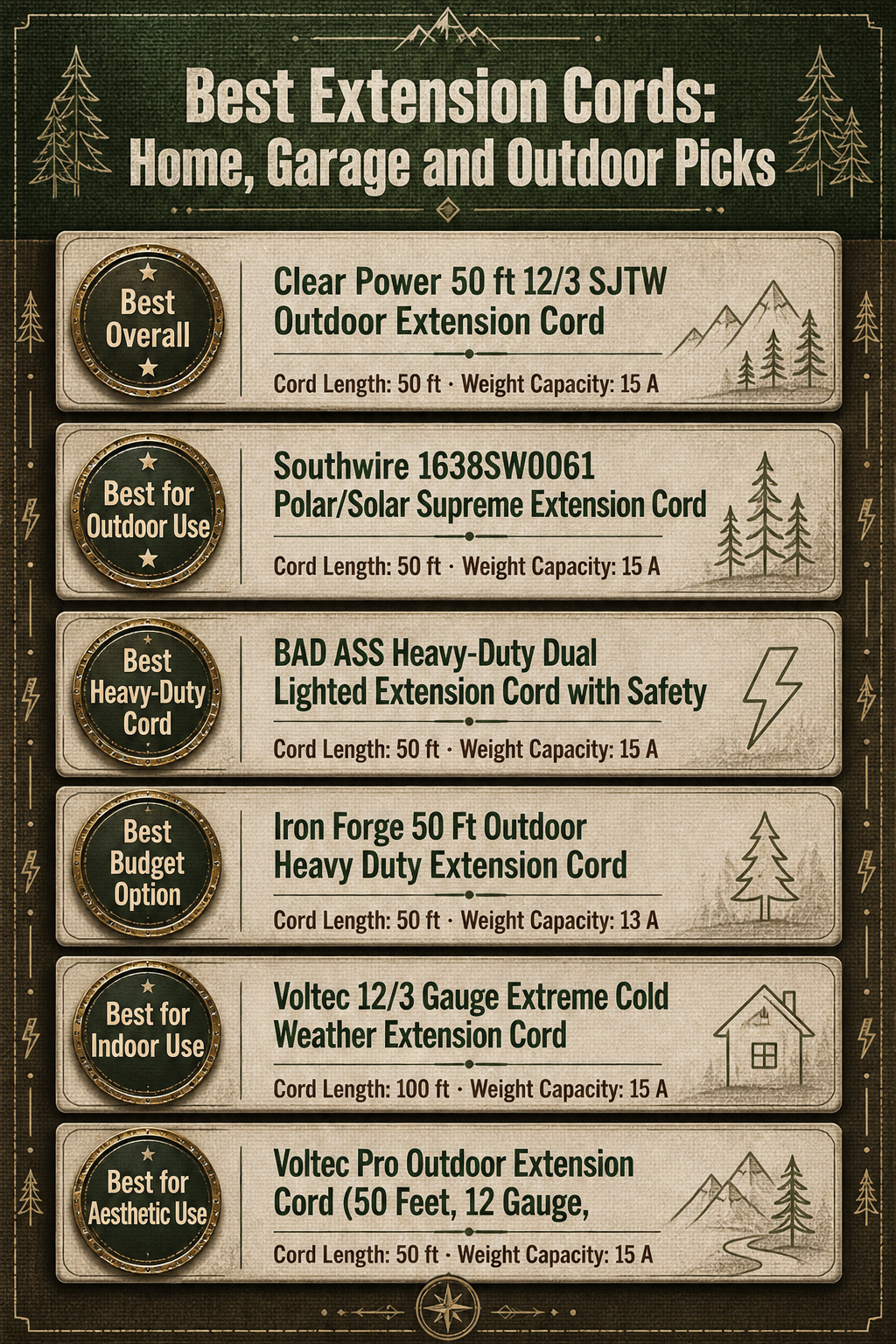 6 Best Extension Cords 2026: Home, Garage and Outdoor Picks 14 Comparison infographic of different extension cords with specifications listed.