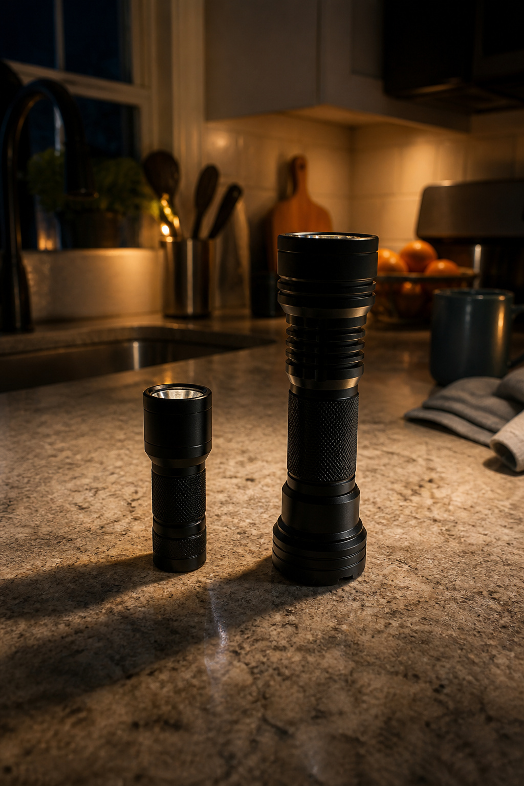 Best Flashlight: 9 Top Picks for 2026 19 A cluttered kitchen countertop with various flashlight models and accessories.