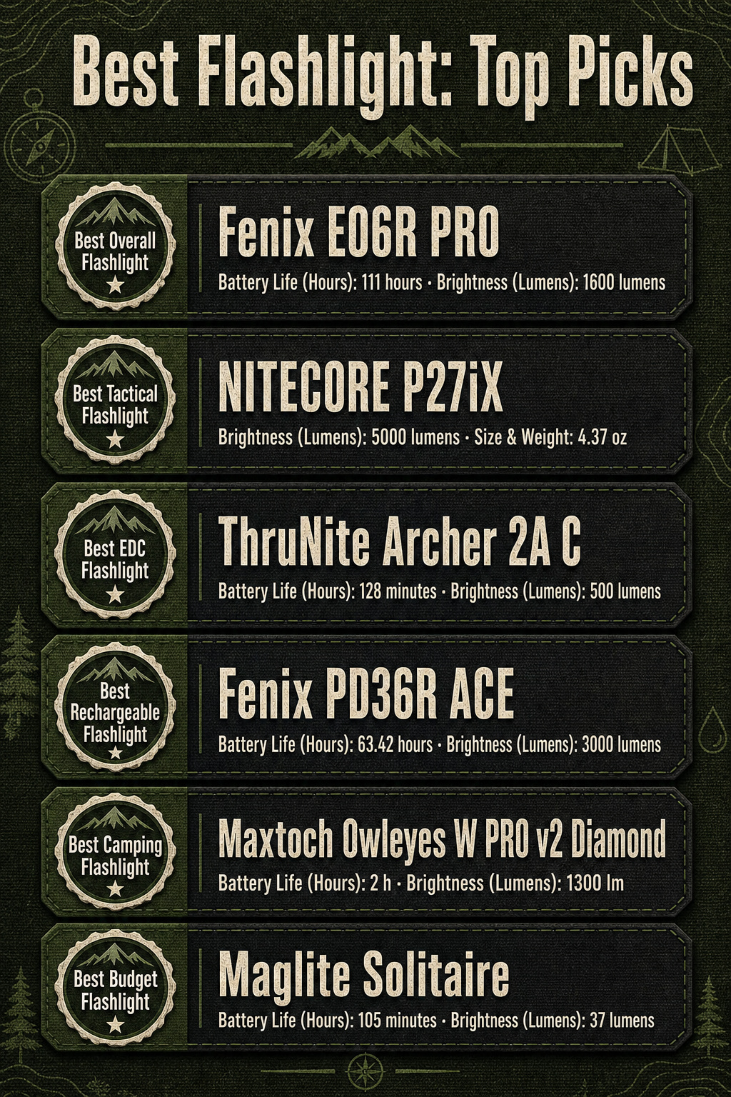 Best Flashlight: 9 Top Picks for 2026 20 An infographic comparing different flashlight models with lumens and features listed.
