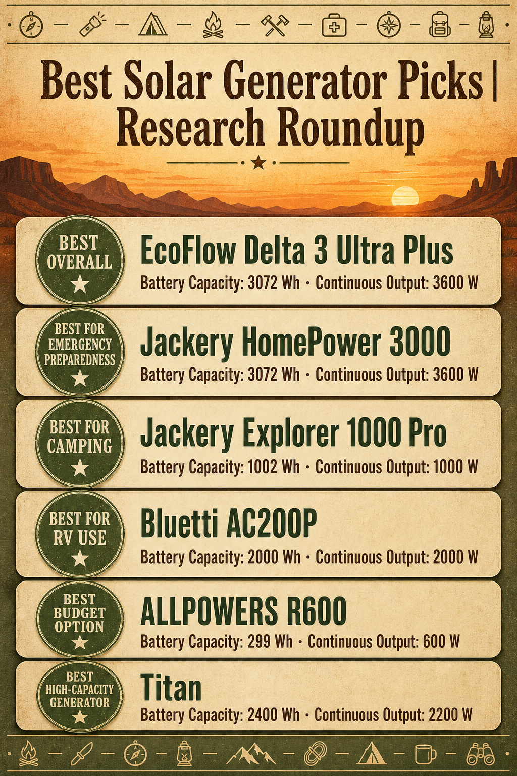 9 Best Solar Generator Picks | 2026 Research Roundup 20 Infographic comparing different solar generators with specifications and weights.