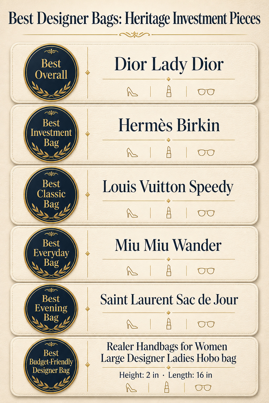 10 Best Designer Bags 2026: Heritage Investment Pieces 18 An infographic comparing various designer bags with product details and images.