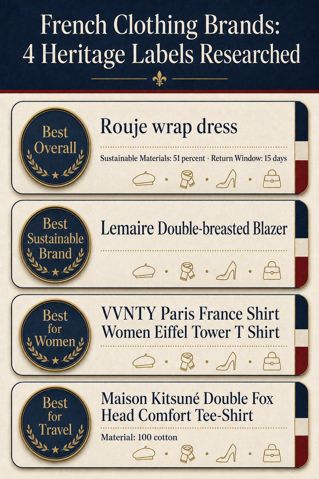 Comparison infographic of four French clothing brands with product details