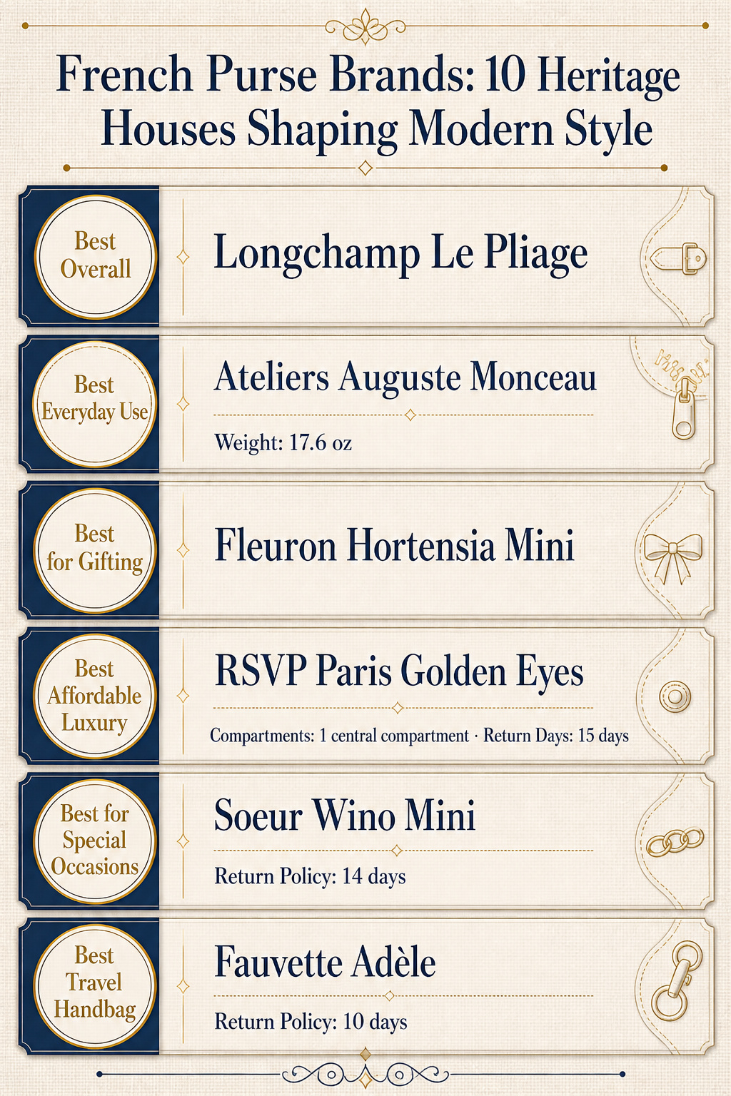 French Purse Brands: 10 Heritage Houses Shaping Modern Style 22 An infographic comparing various French purse brands and their weights
