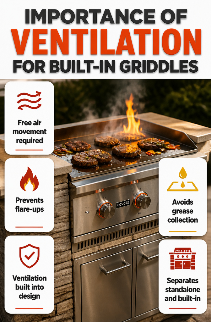 An information graphic about ventilation for built-in griddles.