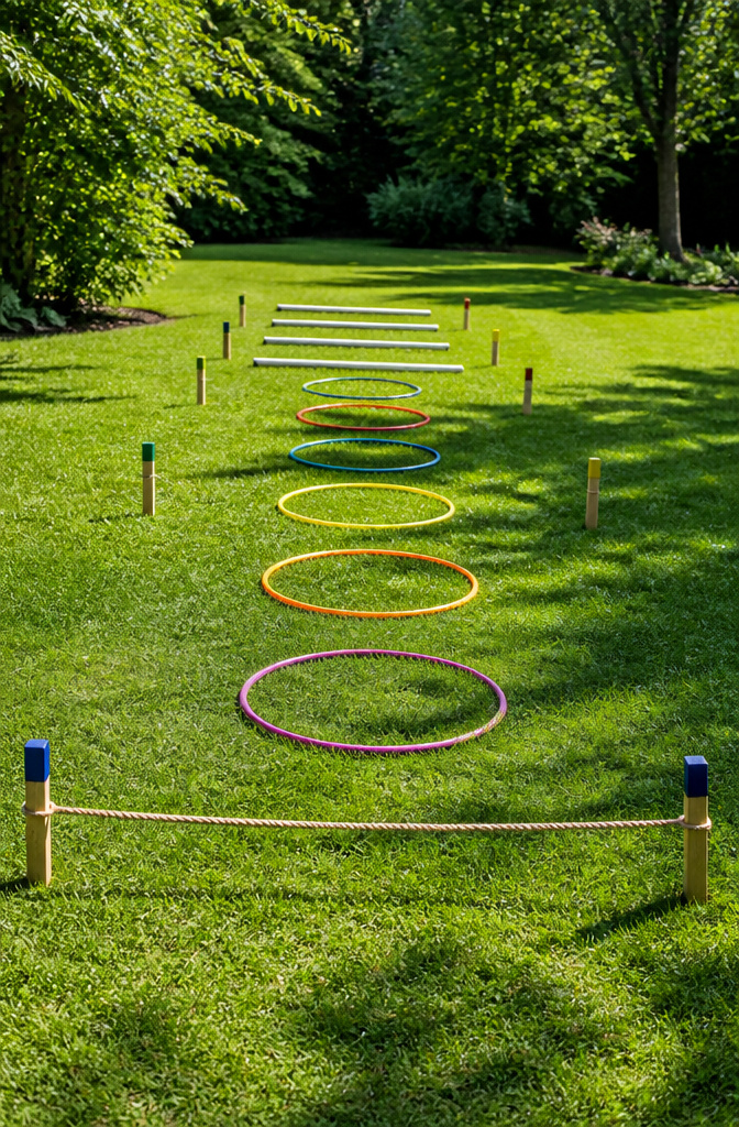 20 DIY Outdoor Games for Backyards, Cookouts & Summer 2026 11 An obstacle course made with PVC pipes and hula hoops.
