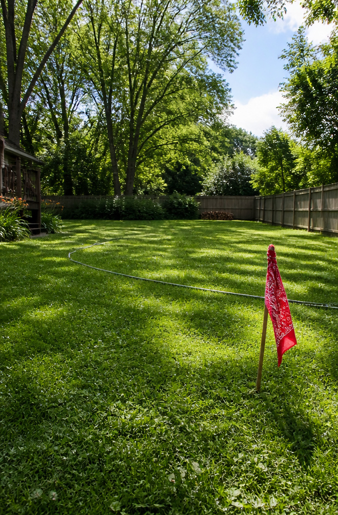 20 DIY Outdoor Games for Backyards, Cookouts & Summer 2026 20 A flag made from a bandana tied to a stick in a yard.