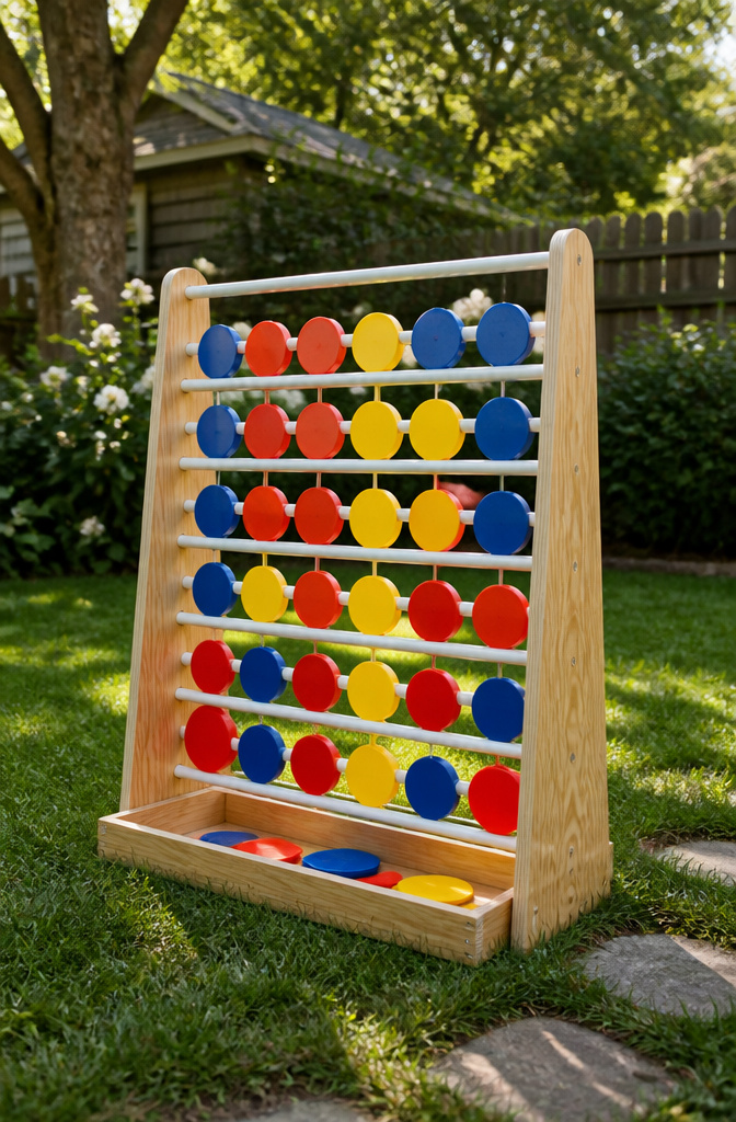 20 DIY Outdoor Games for Backyards, Cookouts & Summer 2026 6 A vertical Connect Four game made with plywood and dowels.