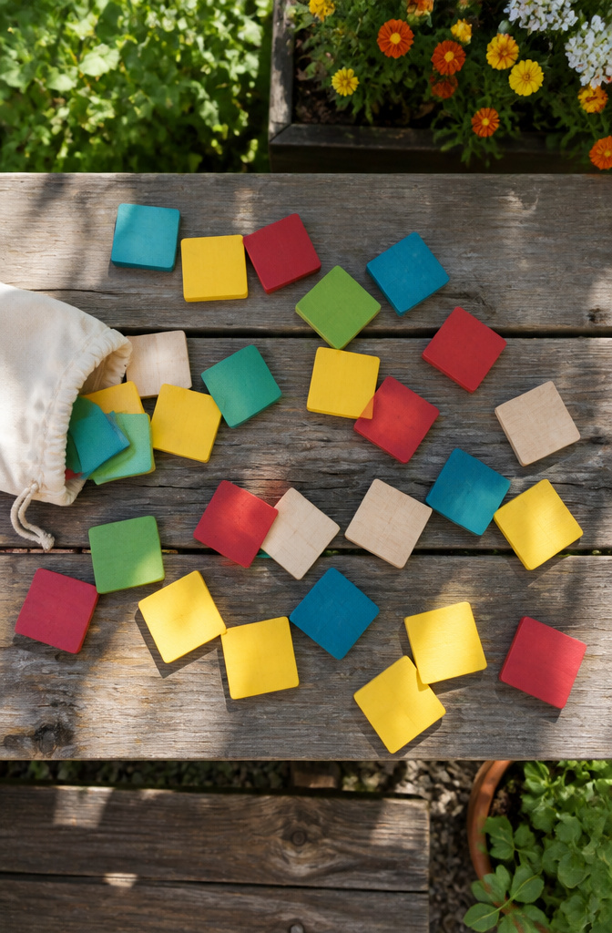 20 DIY Outdoor Games for Backyards, Cookouts & Summer 2026 9 A DIY Speed Scrabble setup with oversized wooden tiles.