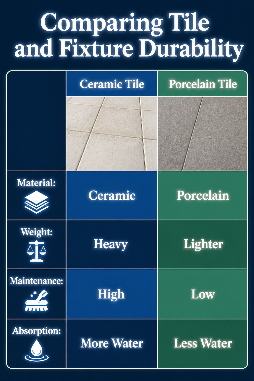An information image comparing the durability of tile and fixtures.