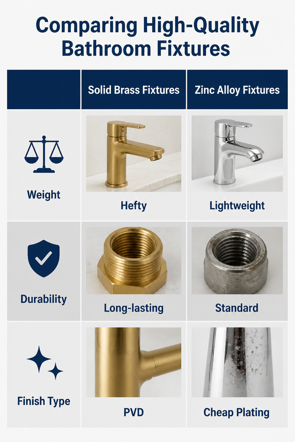 Solid brass bathroom fixtures with a modern design.