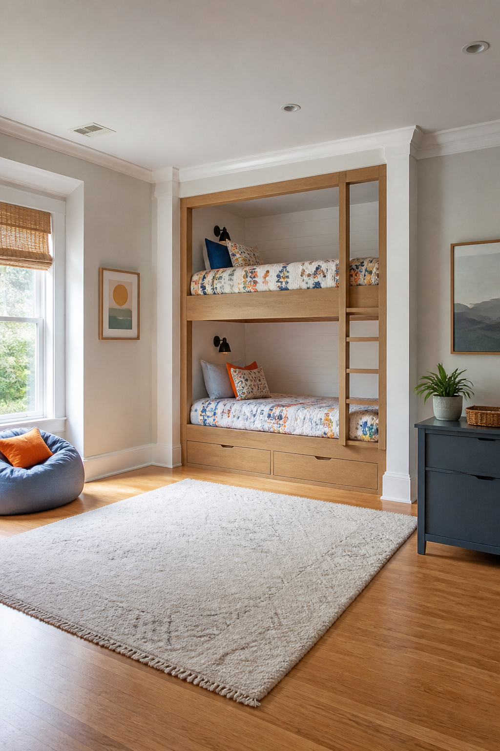 A photograph showing built-in bunk beds designed for children's rooms.