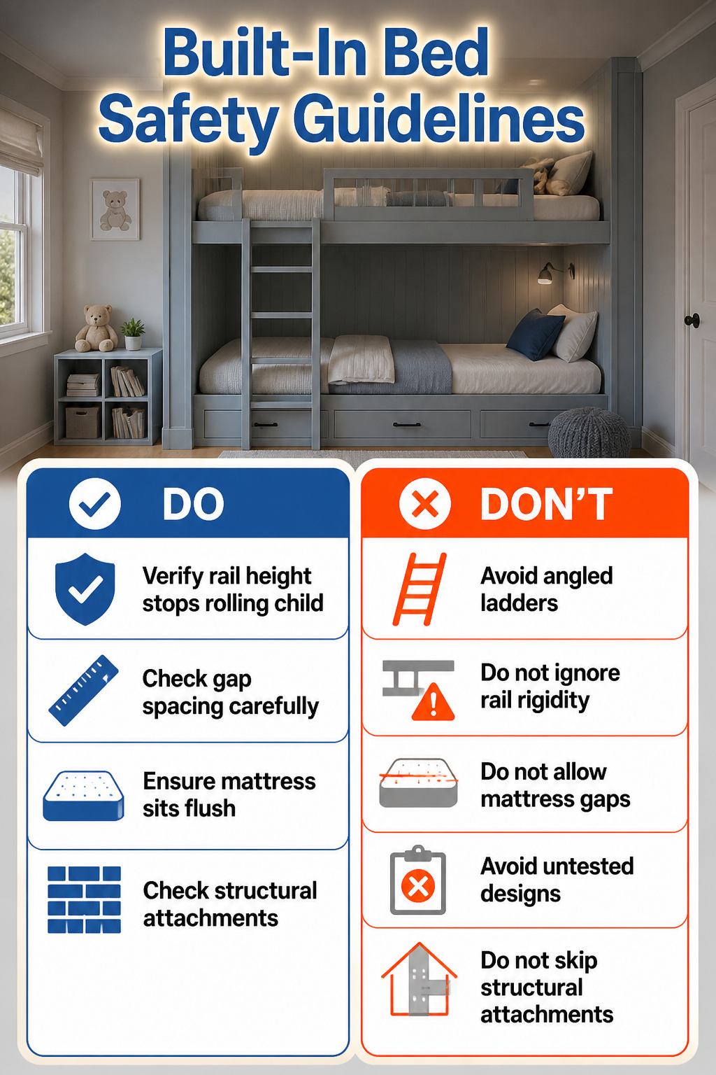 An informational graphic about safety guidelines for built-in beds.