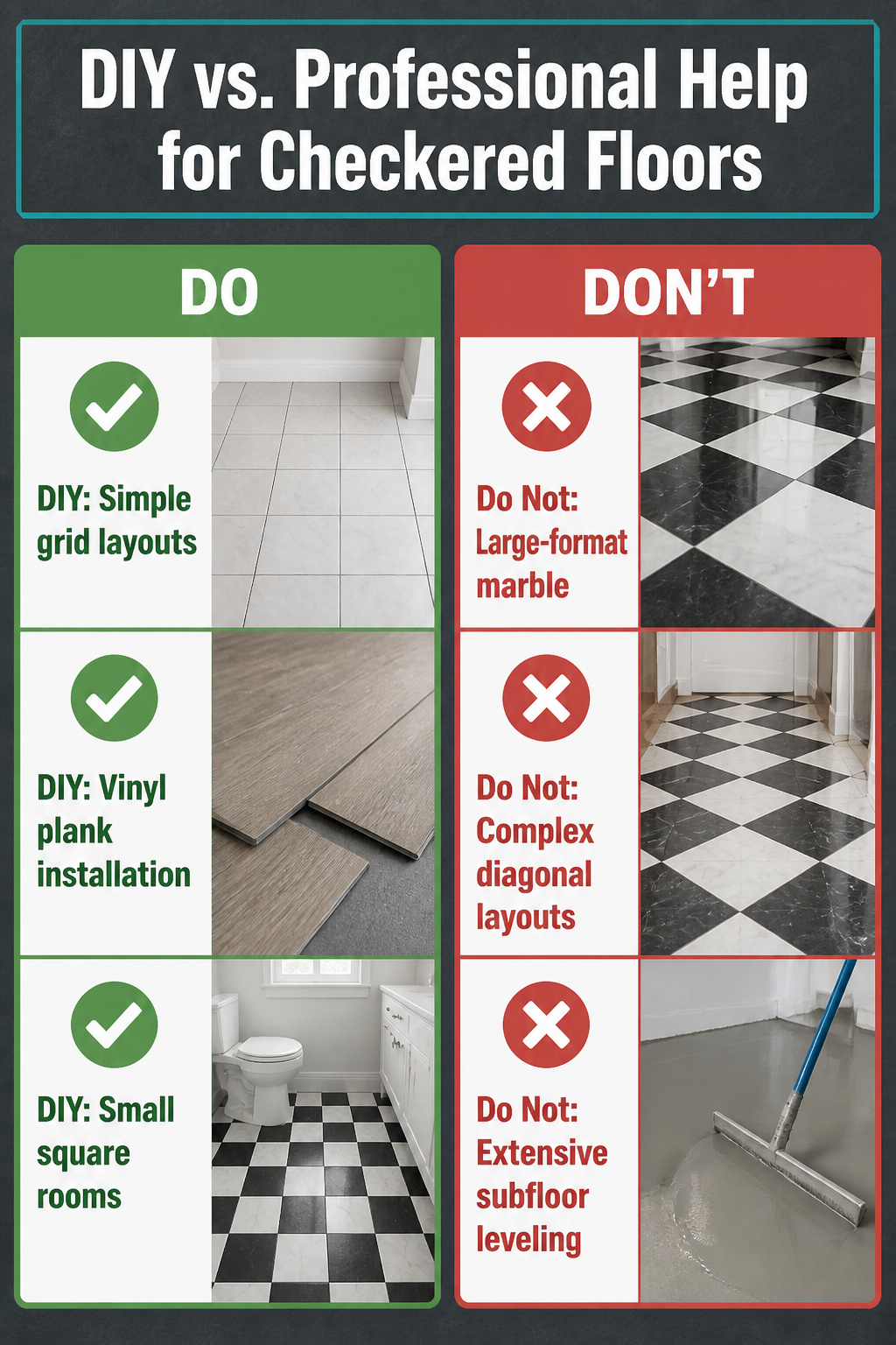 A comparison of DIY and professional options for checkered floors.