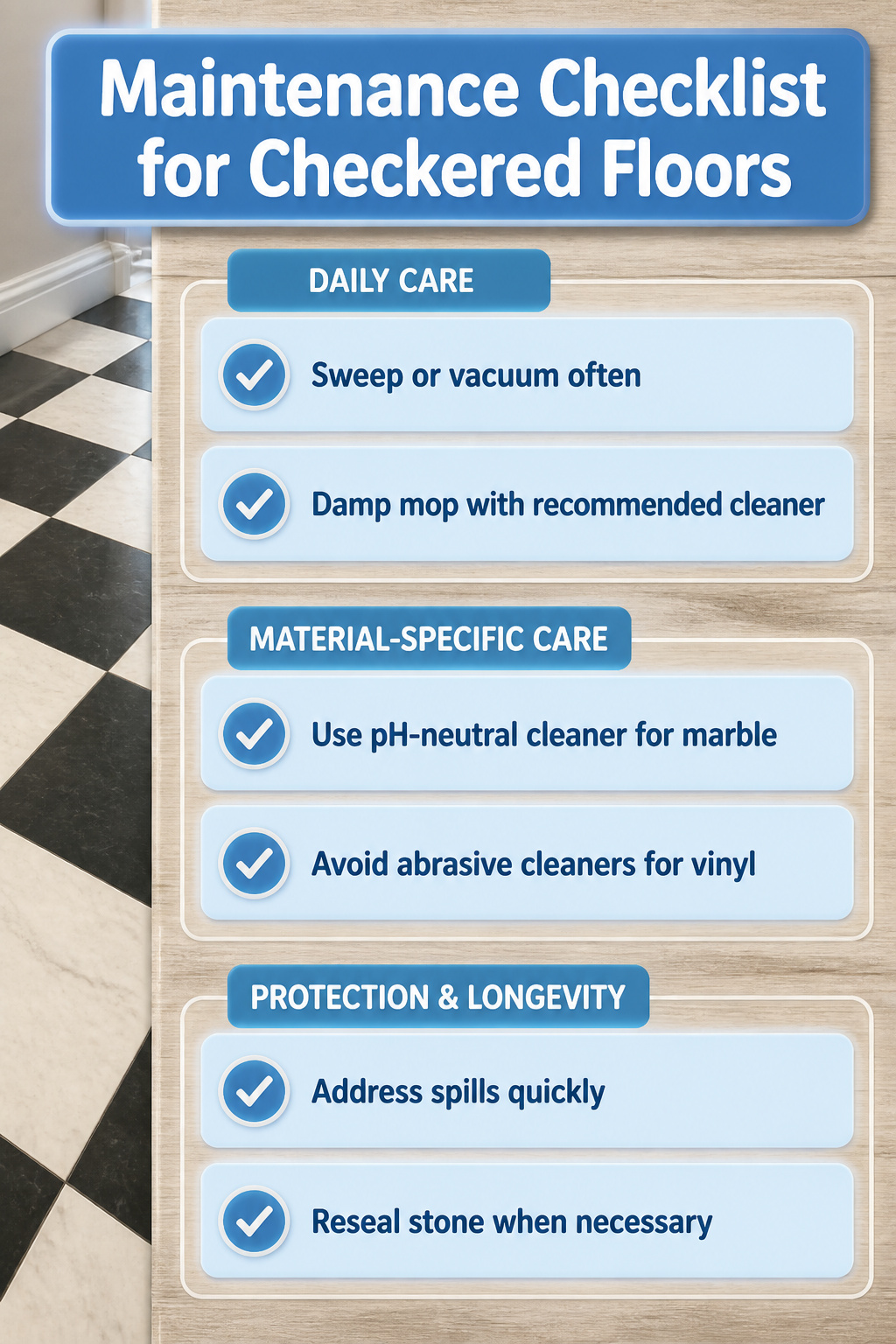 A maintenance checklist for checkered floors.