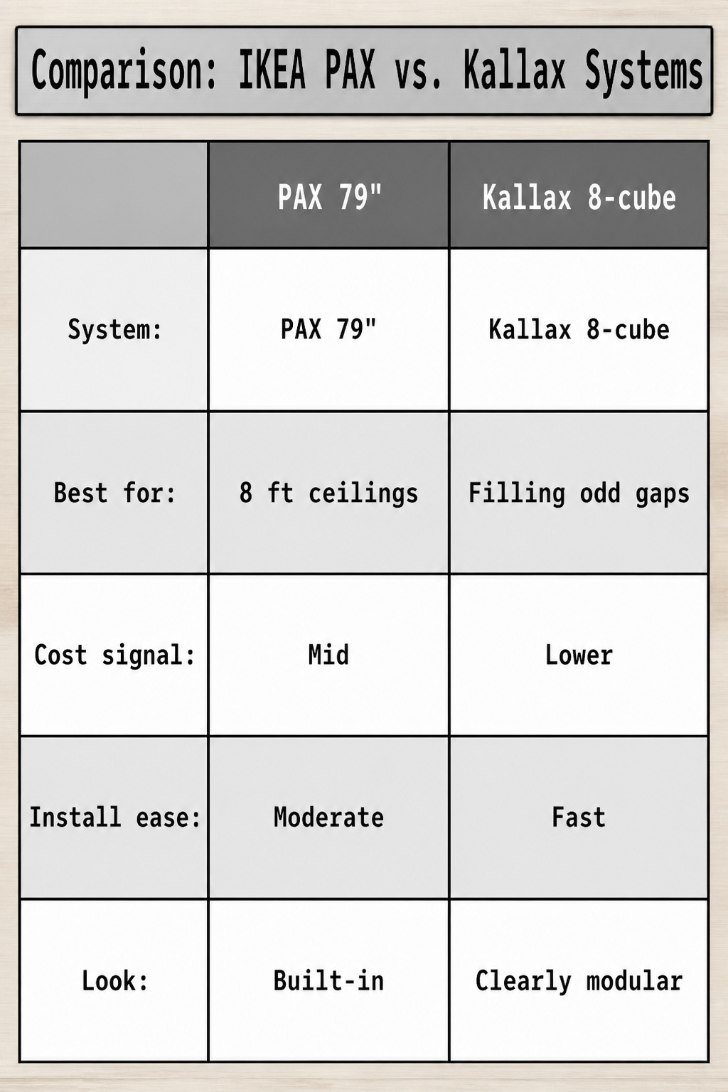 Comparison of IKEA PAX and Kallax closet systems.