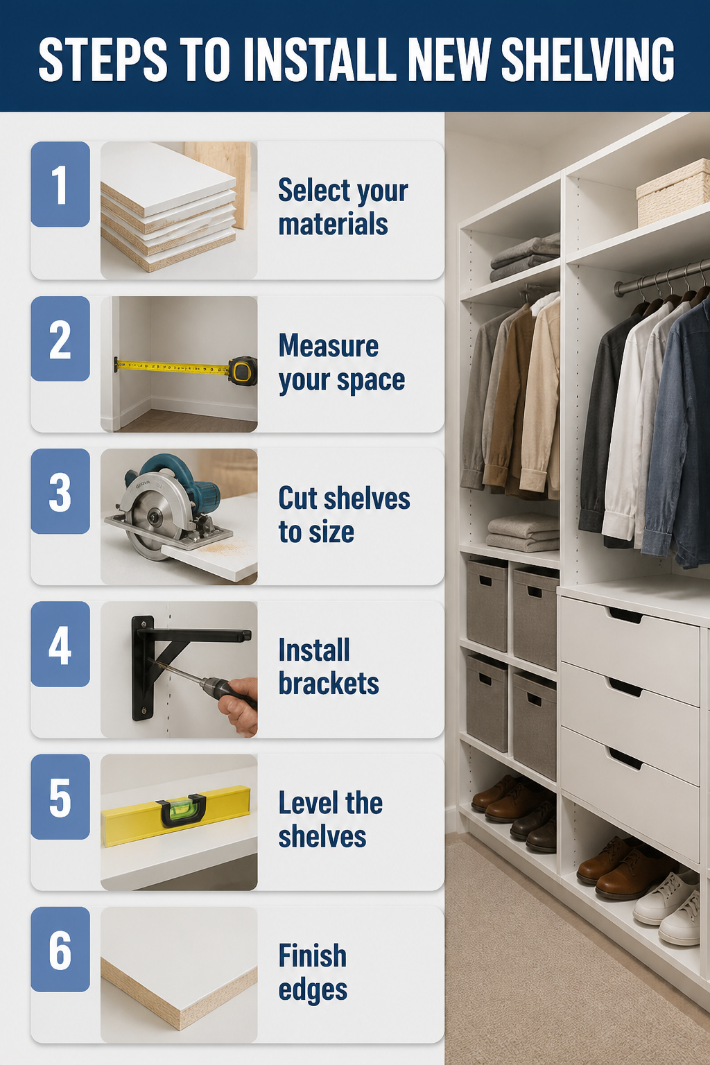 Three-quarter-inch melamine board ready for closet shelving.