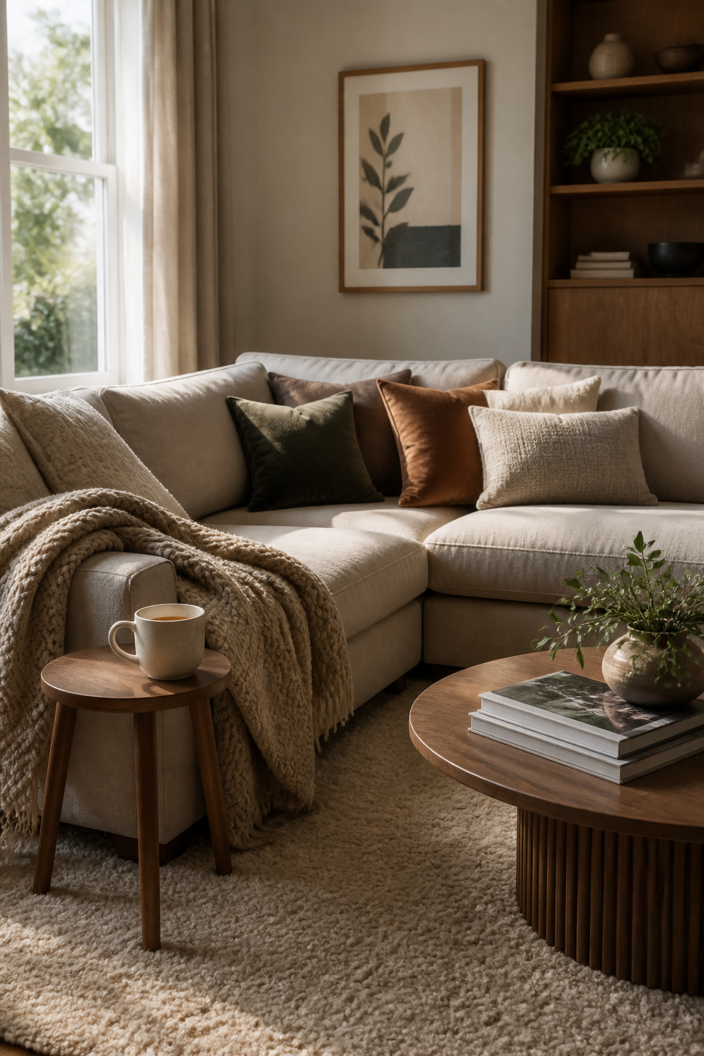 10 Cozy Room Decor Ideas for Warm, Lived-In Style in 2026 4 A sectional sofa with velvet, chenille, and brushed cotton pillows.