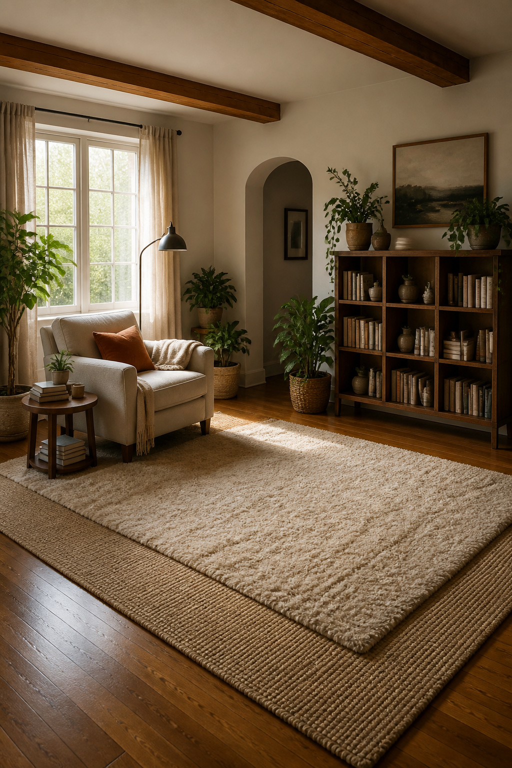 10 Cozy Room Decor Ideas for Warm, Lived-In Style in 2026 7 A large area rug positioned in a cozy living room.