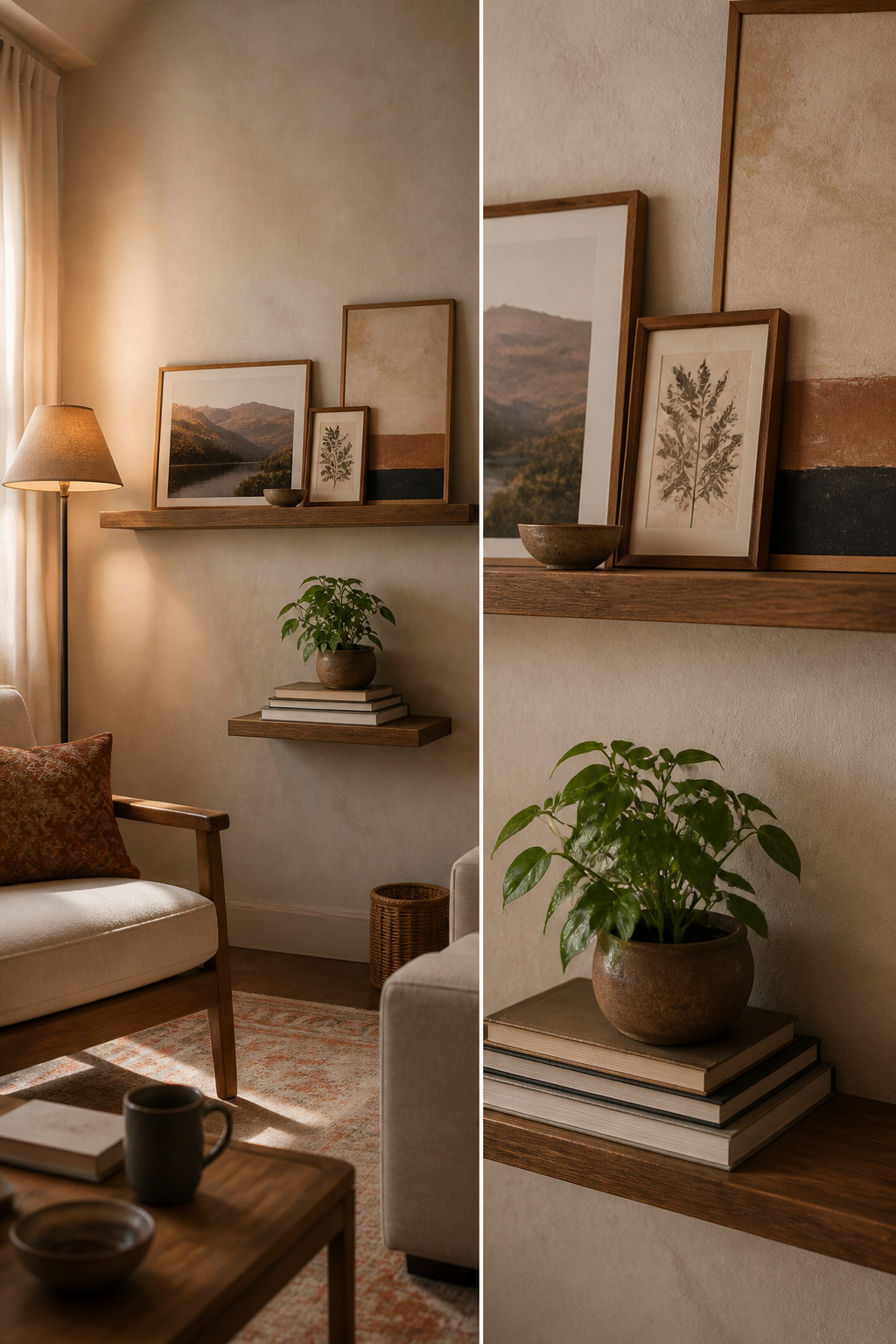 10 Cozy Room Decor Ideas for Warm, Lived-In Style in 2026 8 A wall with grouped frames and personal items in a cozy room.
