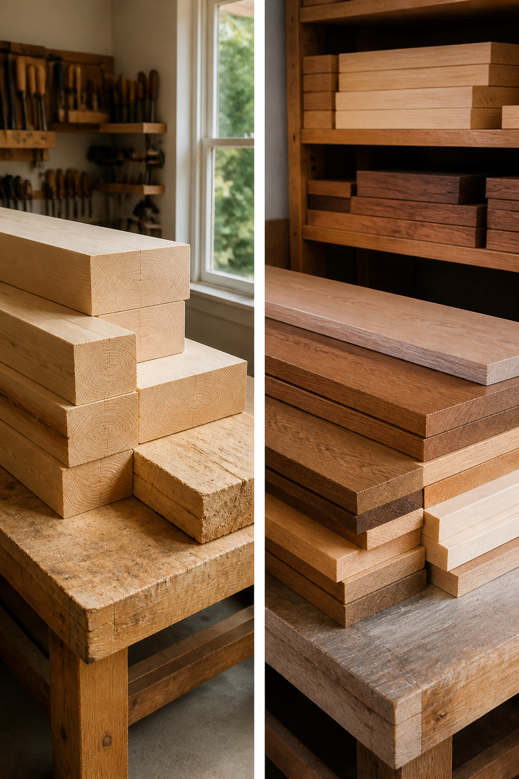 Solid wood materials displayed for custom bunk bed construction.