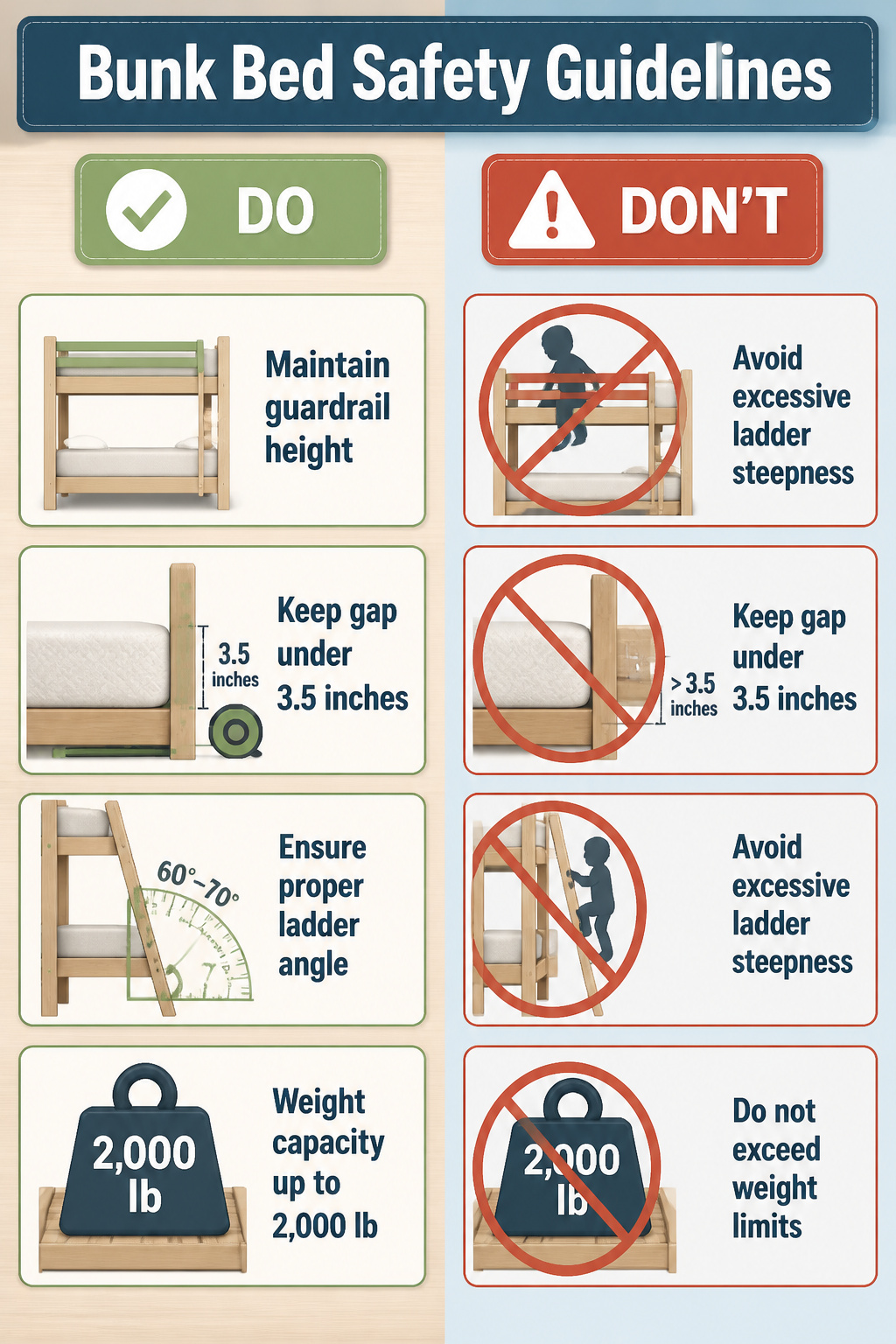 Bunk bed safety guidelines displayed in an informative format.