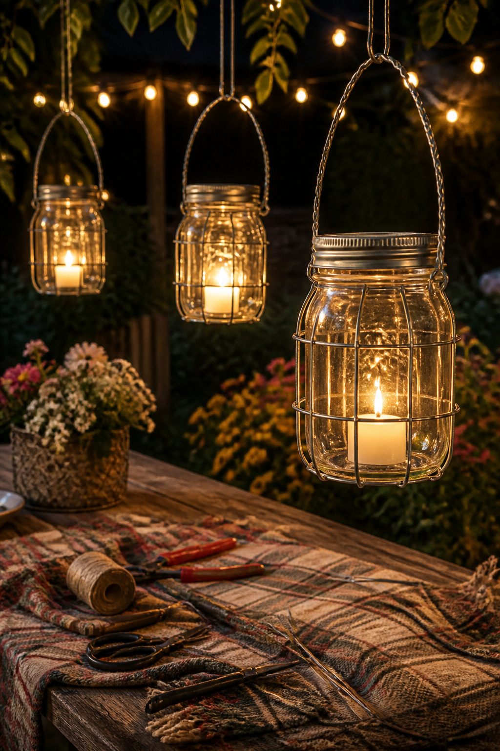 39 DIY Decor Ideas to Refresh Your Home for 2026 10 Hanging mason jar lanterns illuminated with LED lights.