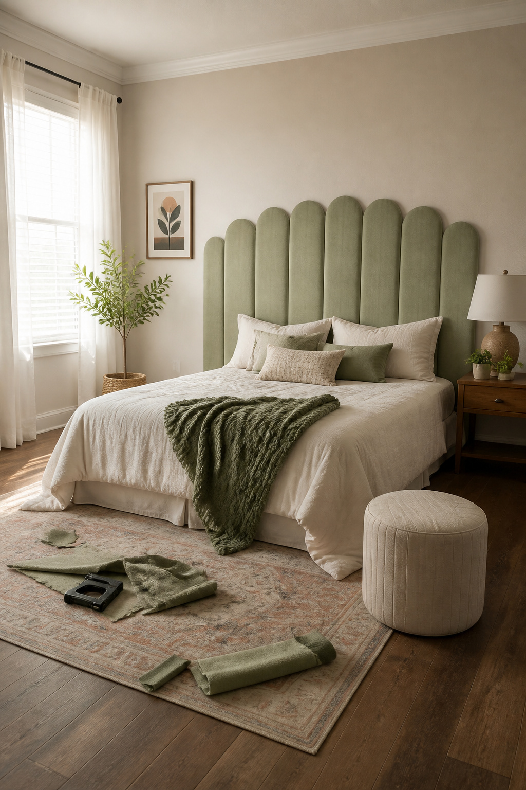 39 DIY Decor Ideas to Refresh Your Home for 2026 19 A headboard made from peel-and-stick foam panels.
