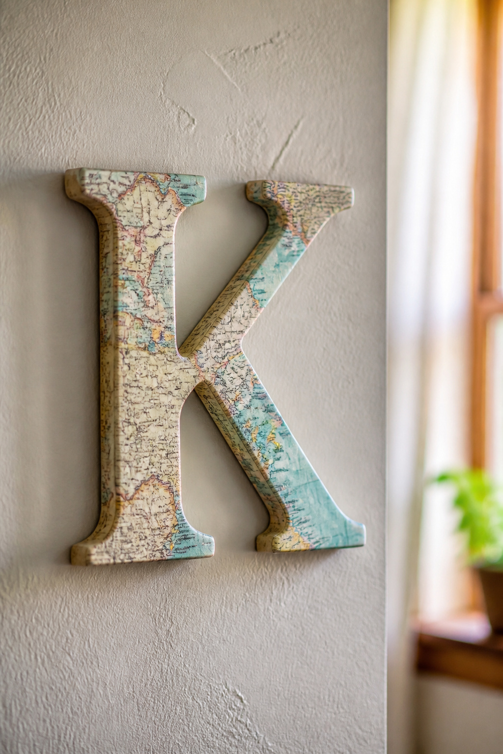 39 DIY Decor Ideas to Refresh Your Home for 2026 30 A cardboard letter decoupaged with vintage maps.