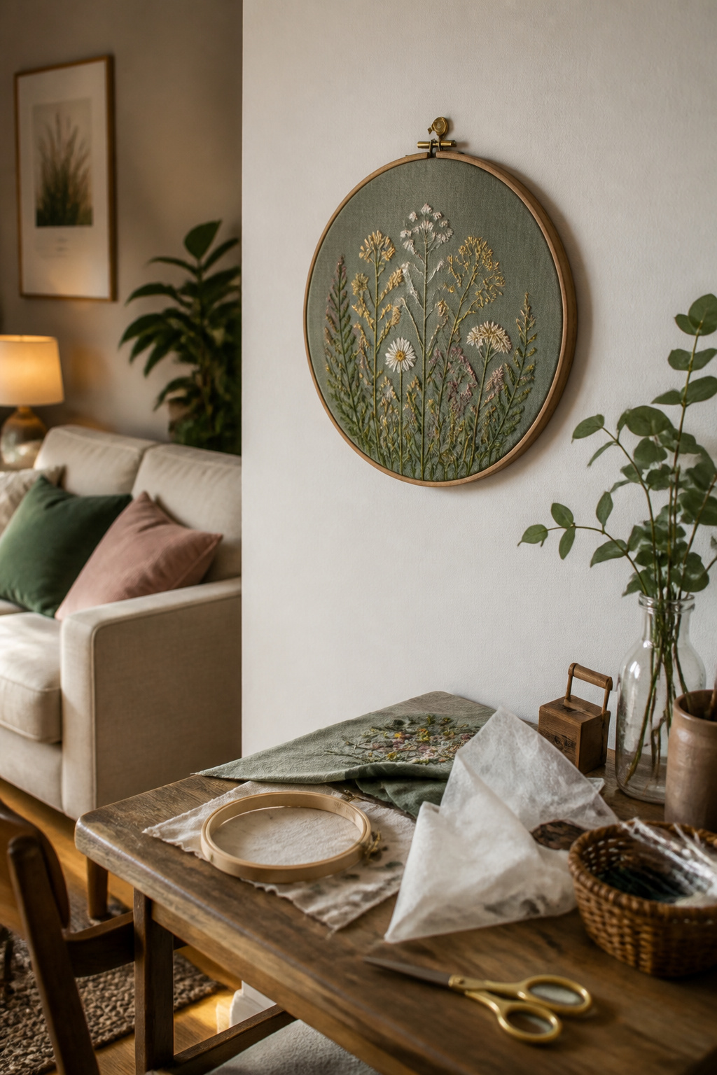39 DIY Decor Ideas to Refresh Your Home for 2026 38 An embroidered wall hanging displayed in a hoop.