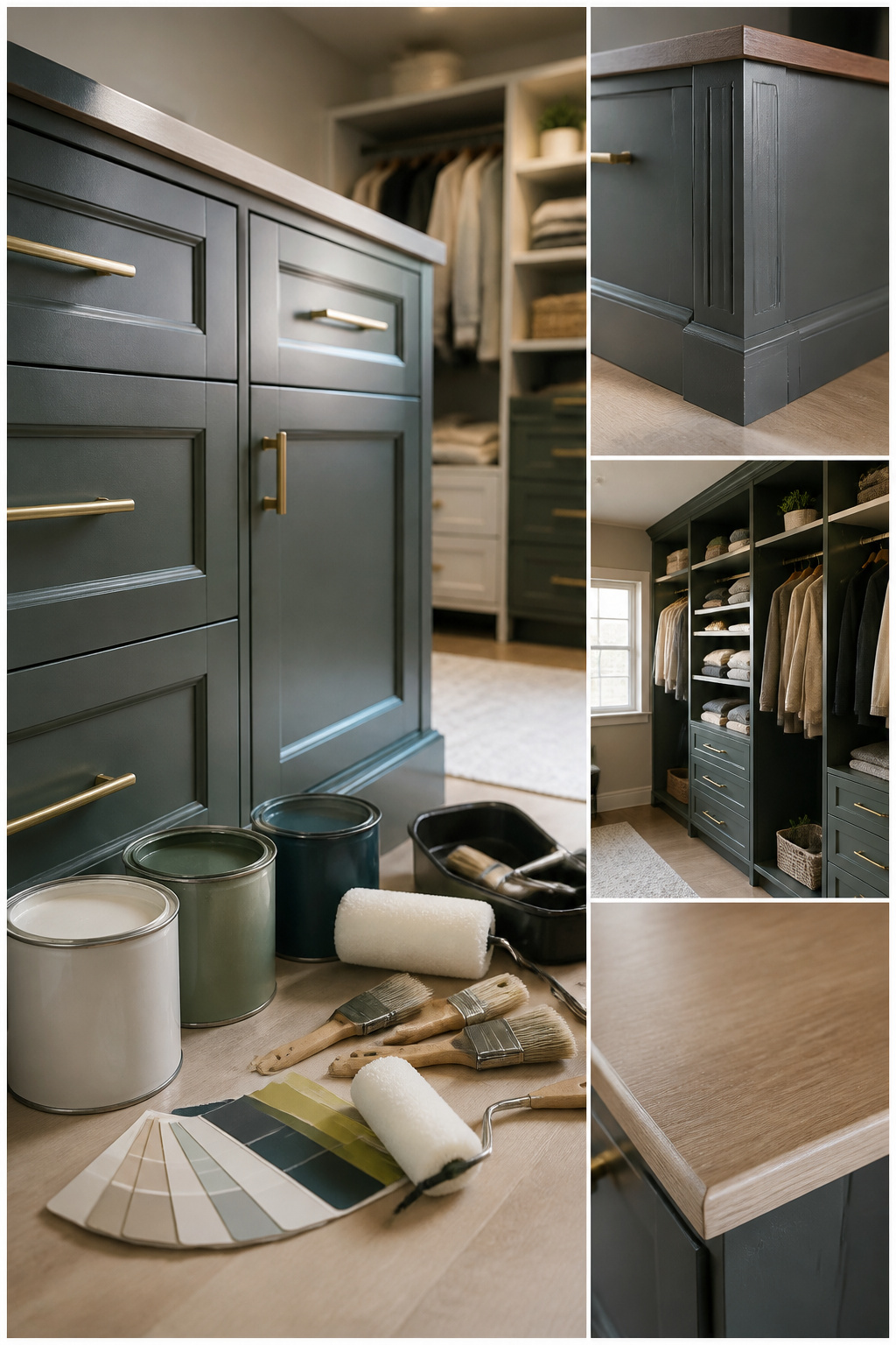 A freshly painted closet system with trim and hardware visible.