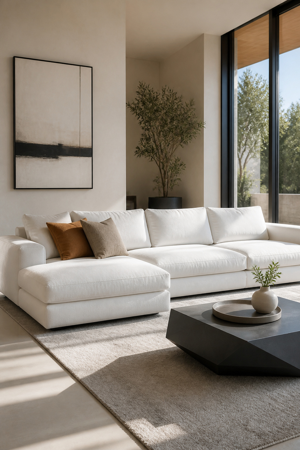 A contemporary white sofa with a soft, rounded silhouette.