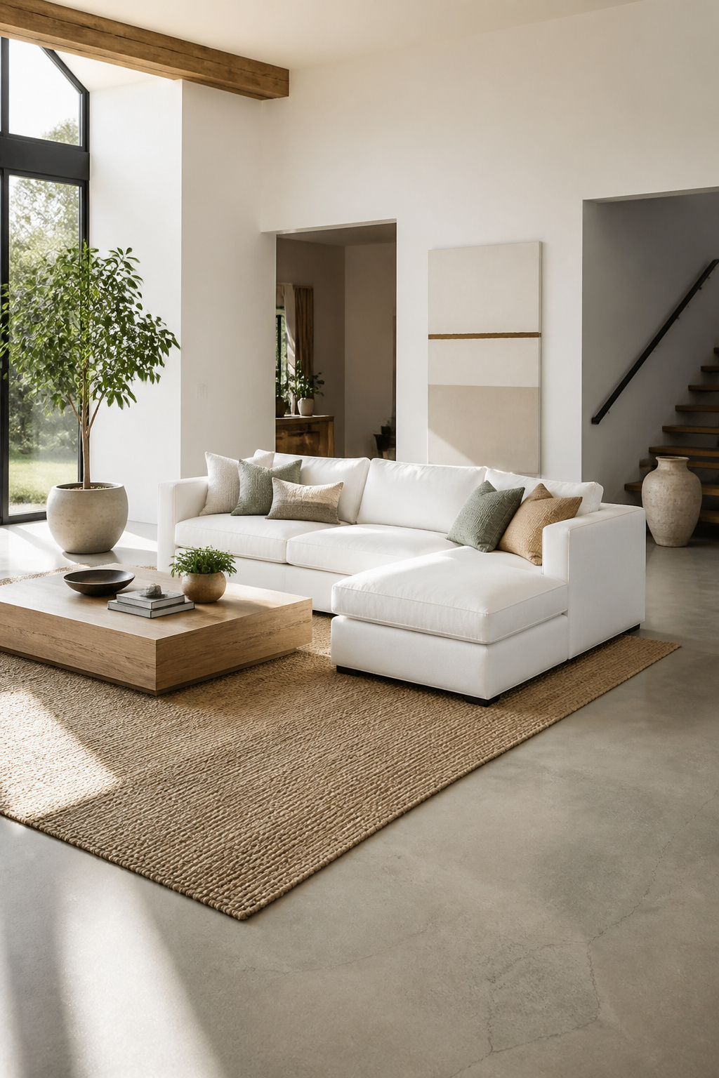 A white sofa with a chaise extension for extra comfort.