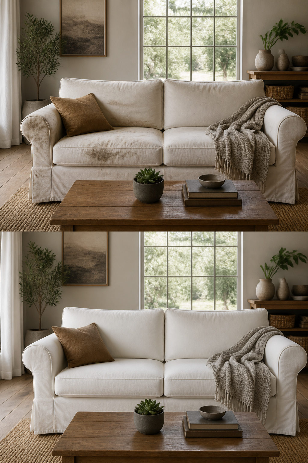 An off-white couch showing a warm tone and soft texture.