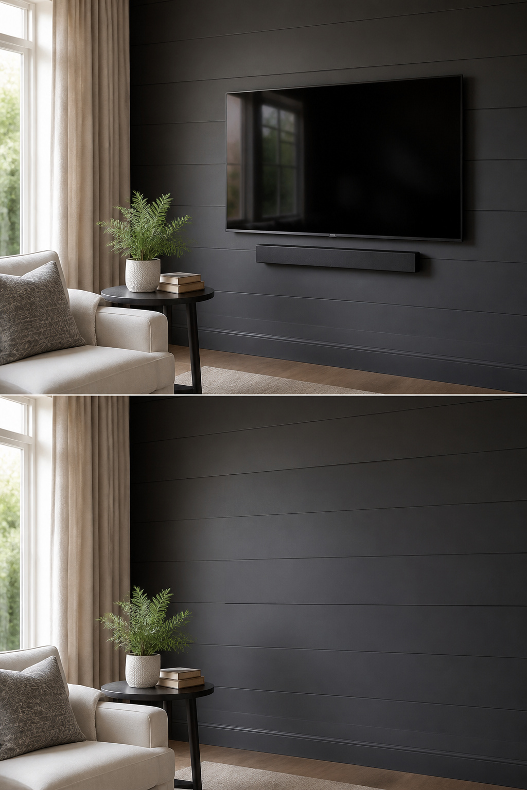 10 Ways to Hide a TV in Any Room, Plus What Actually Works 9 A wall painted charcoal gray behind a TV.