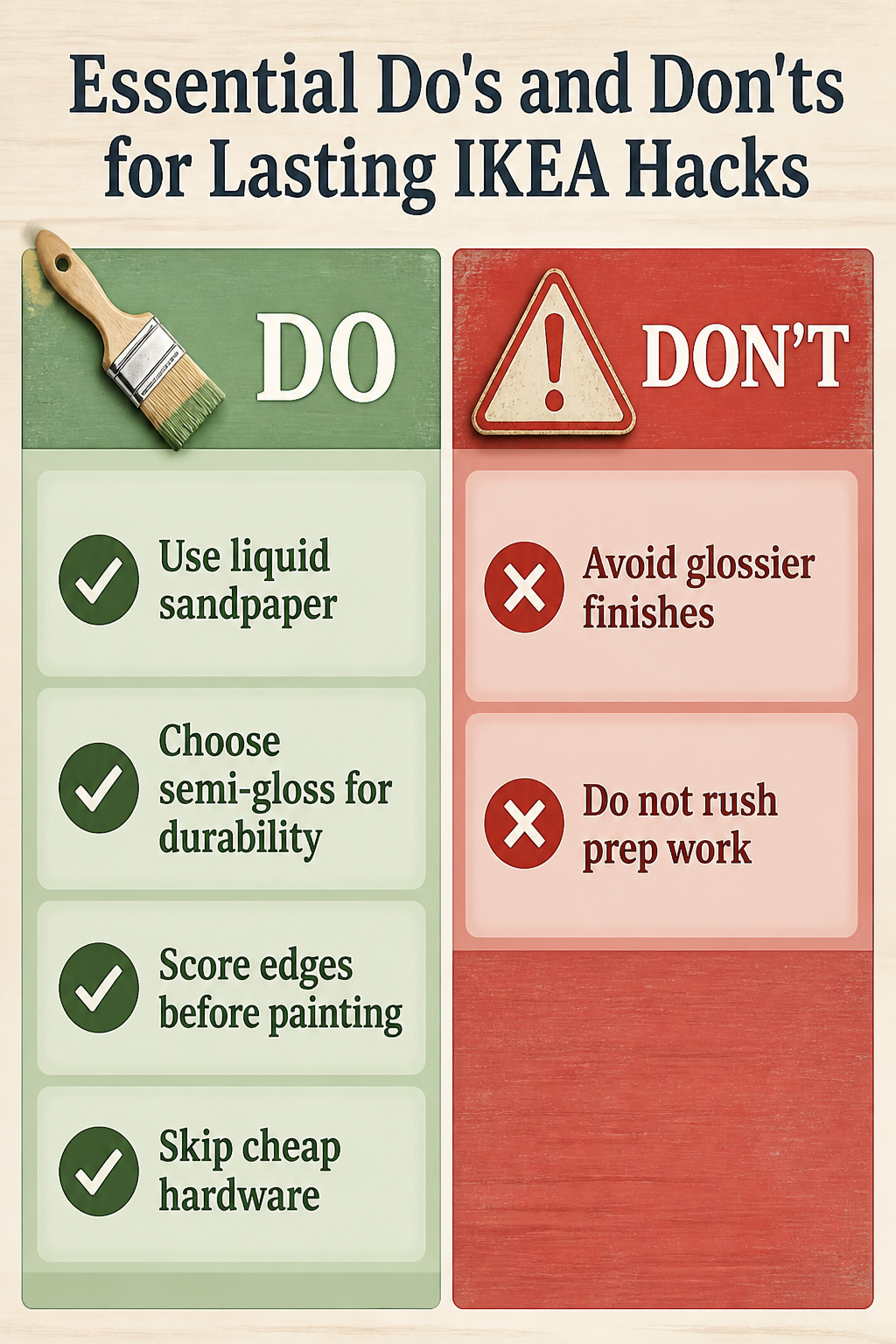 10 IKEA Hacks by Product Line: BILLY to MALM (2026) 11 Information image detailing do's and don'ts for IKEA hacks.