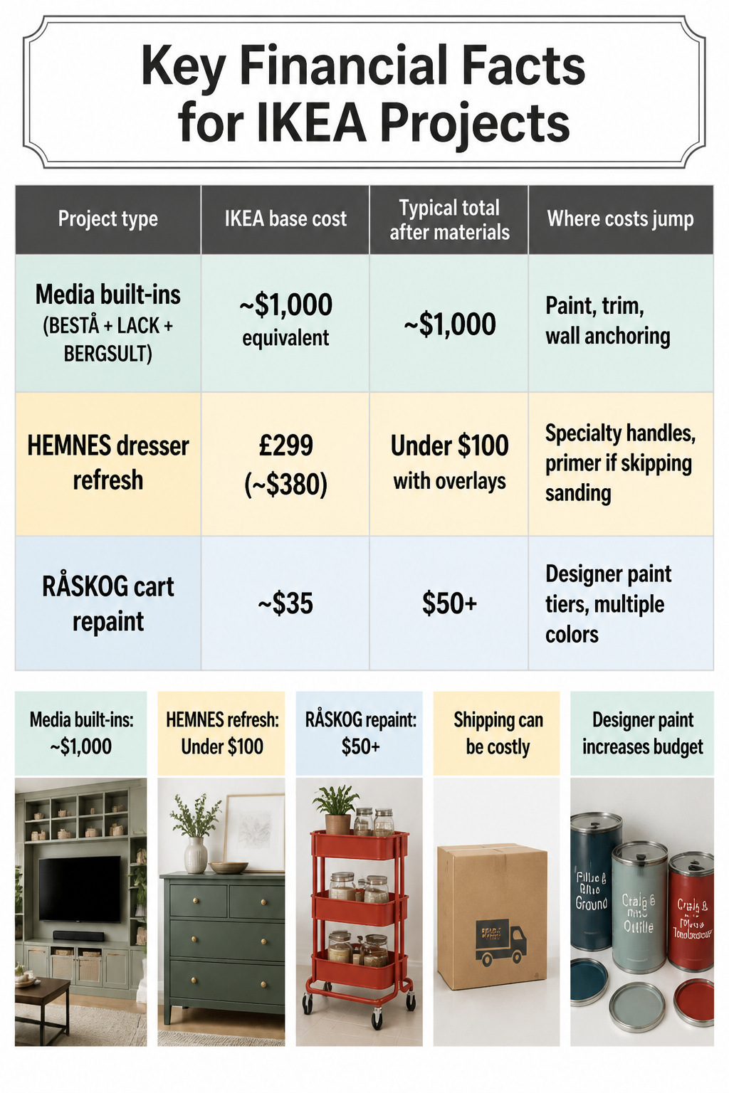 10 IKEA Hacks by Product Line: BILLY to MALM (2026) 12 Chart showing key financial facts for IKEA projects.