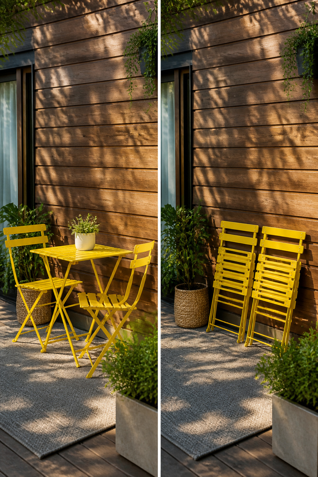 Grand Patio yellow folding bistro set with a table and two chairs.