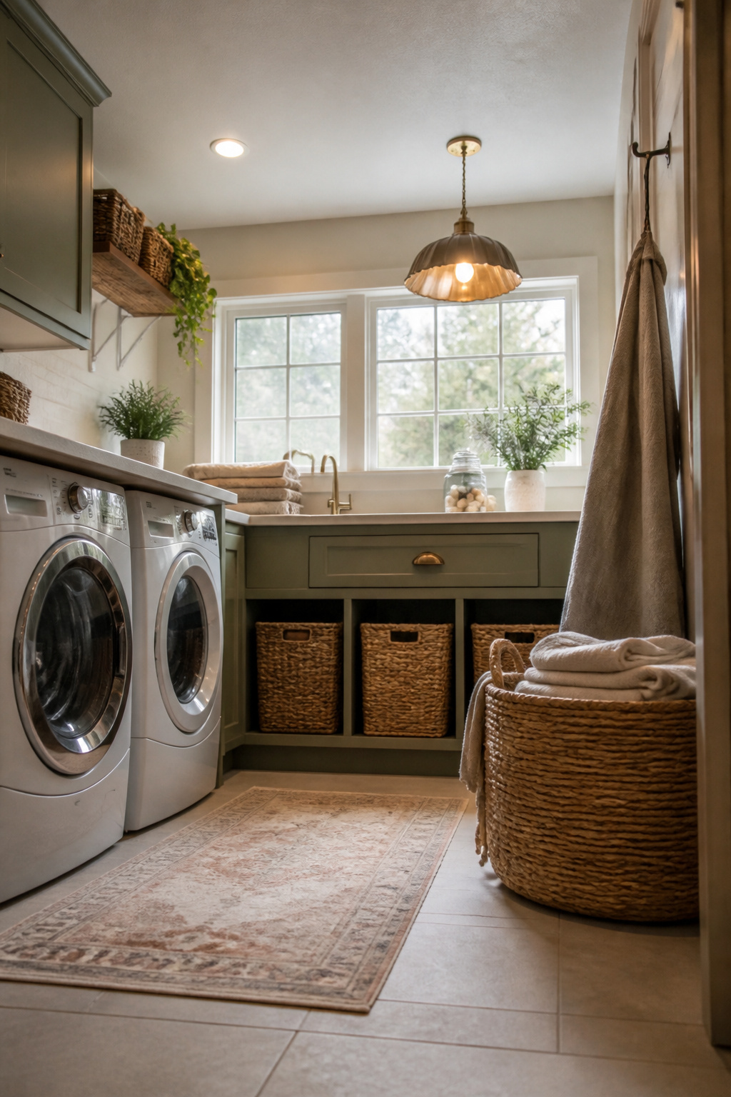 15 Pretty Laundry Room Ideas for Inspired Design 10 Laundry room with a stylish pendant light fixture.